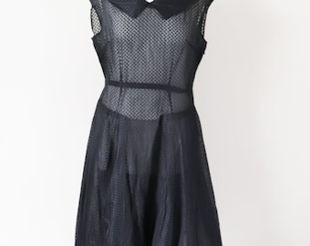 1950s Original Black Dress - See Through - Cocktail / Evening Dress - UK 10 / 12