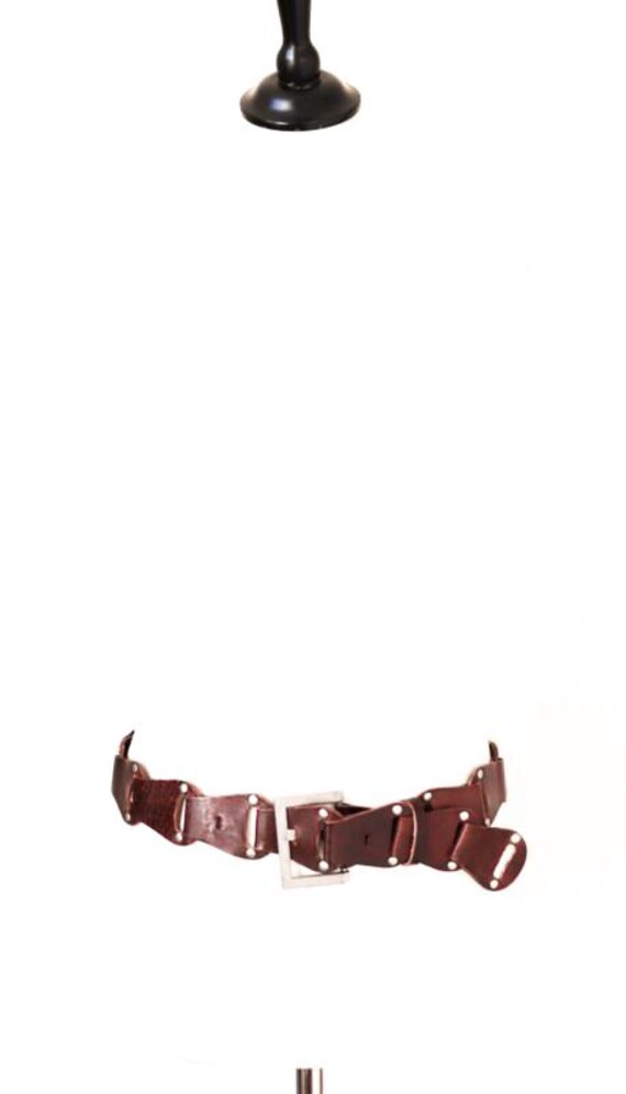 Leather Belt Woven / Looped - Brown -1970s Style - F by FRIIS - 90 cm - Large View 3