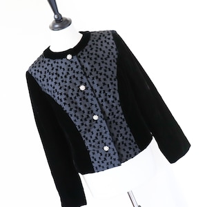 Black Velvet Collarless Evening Jacket - Vintage - S / M - UK 10 / 12