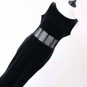 Black / Mesh Velvet Bias Cut Long Dress - Evening - Vintage 1990 - S / UK 10