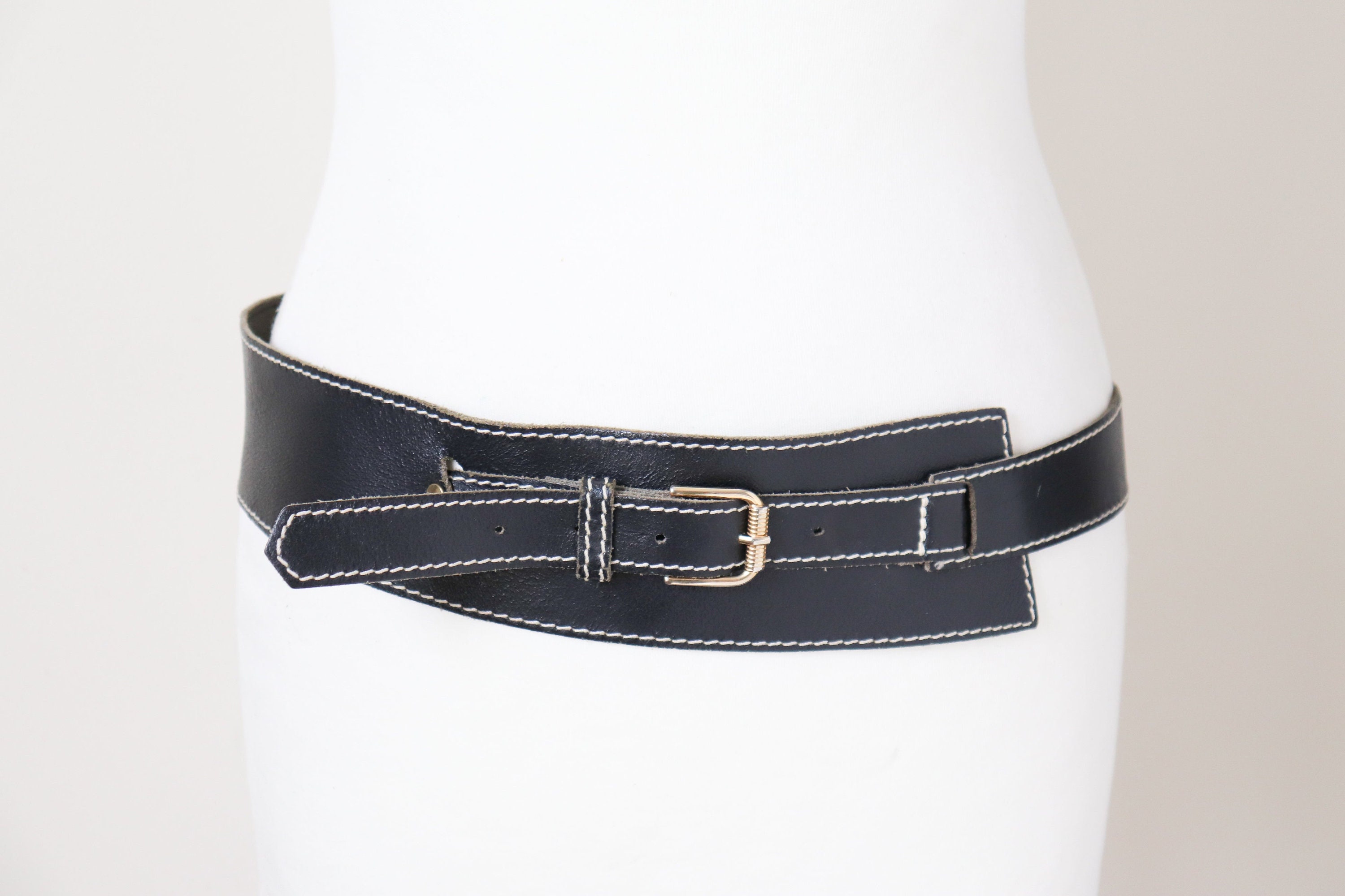 Black Obi Waist Belt, Faux Leather Wide Wrap Belt, High Vegan