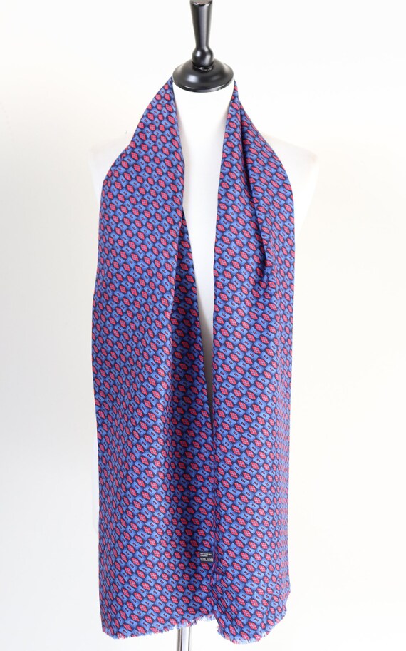 Mens Vintage Silk Scarf - Blue / Red Geometric Pr… - image 3