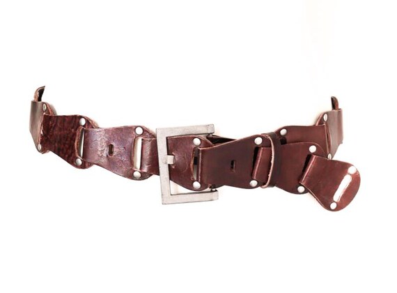Leather Belt Woven / Looped - Brown -1970s Style - F by FRIIS - 90 cm - Large View 2