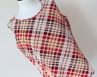 Silk Camisole Vest Top - Beige / Red Plaid - L / UK 14