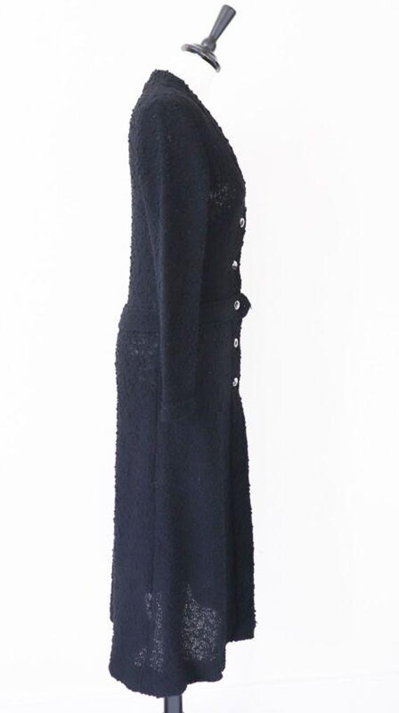 Vintage Knitted Cardigan Coat - 1960s - Black Boucle -  HARRIS - Fit S / UK 10 View 5