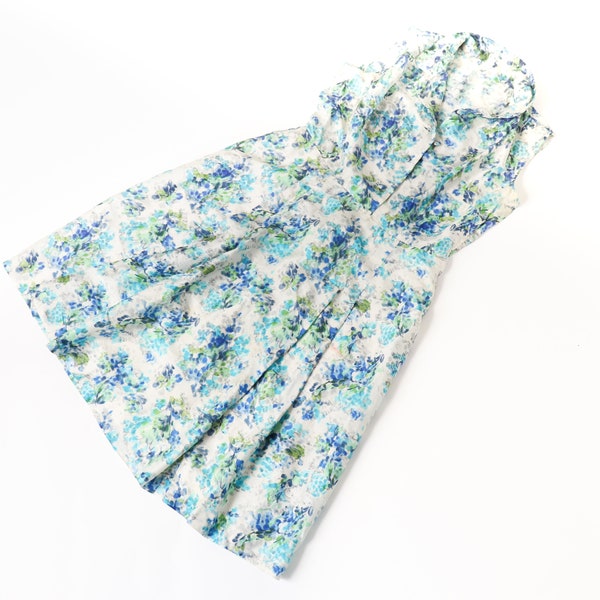 1950s Silk  Day Dress - Vintage -  Blue Brushstroke Floral - M / UK 12