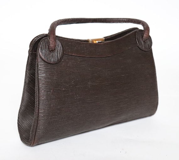 Vintage 1950s Bag / Handbag Brown Epi Leather Small 