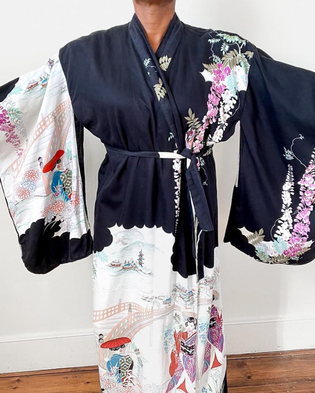 VTG Kimono Duster Robe - 100% Cotton - Sunarama - Japan - Geisha - Fit ...