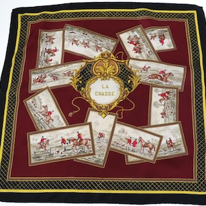 La Chasse Equestrian / Hunting  Silk Scarf - Vintage - LARGE