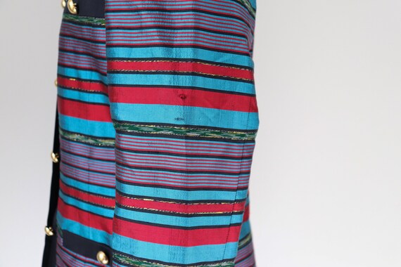 100% Silk Striped Evening Jacket - Red / Turquois… - image 9