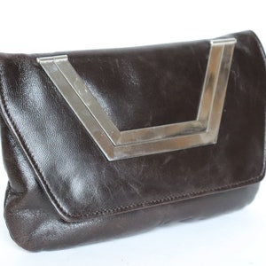 Vintage 1960s Clutch Bag / Top Handle Option - Brown FAUX Leather - Small