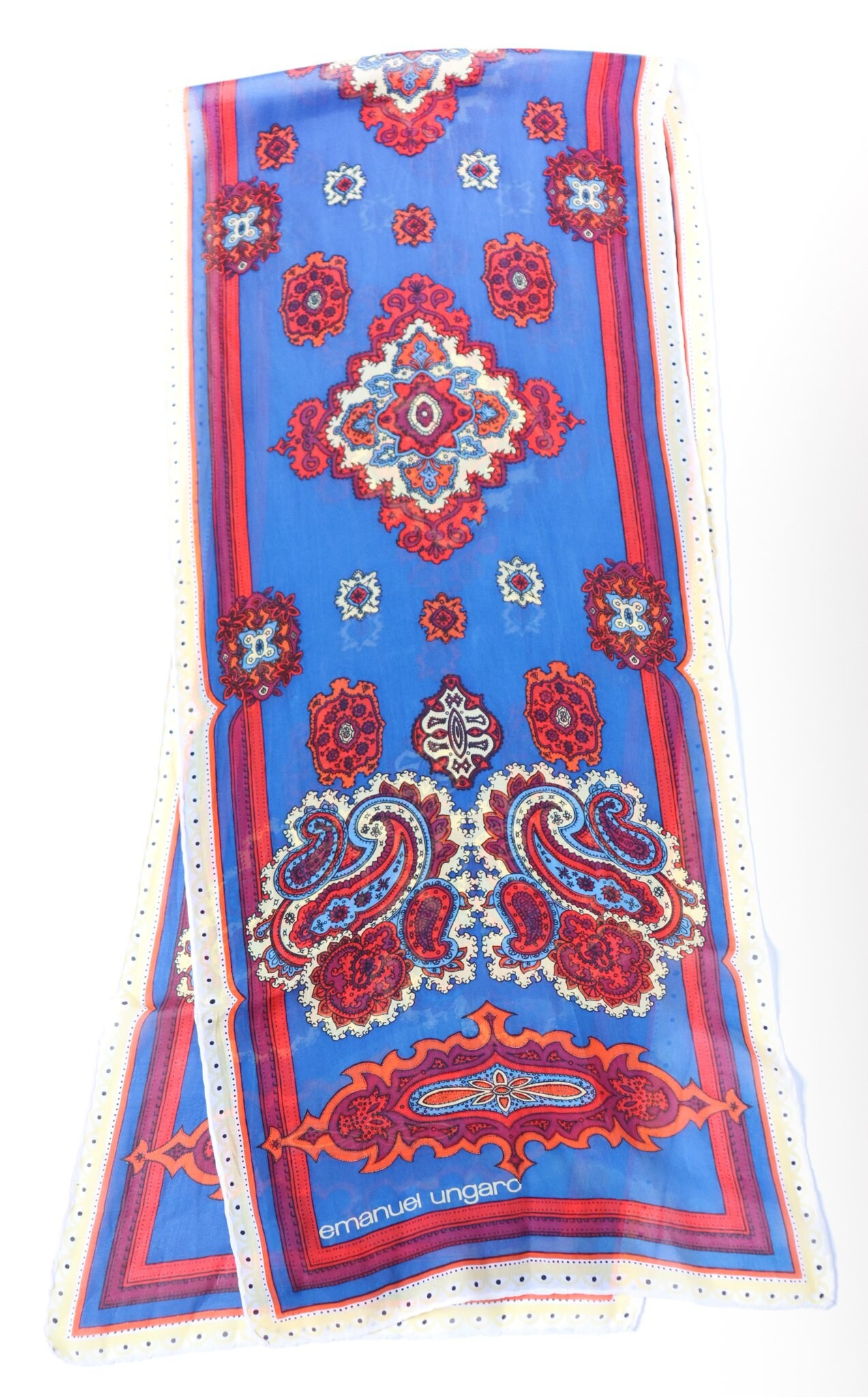 Emanuel Ungaro Vintage Seda Bufanda Azul Rojo Paisley Etsy