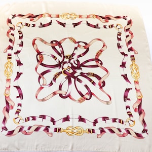 Elegante  Silk Scarf - Cream  - Logo Belt Print  - LARGE