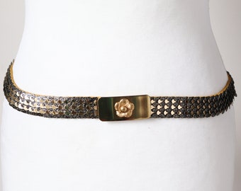 Vintage Stretchy Metal / Rhinestone Belt ( Gold Tone 