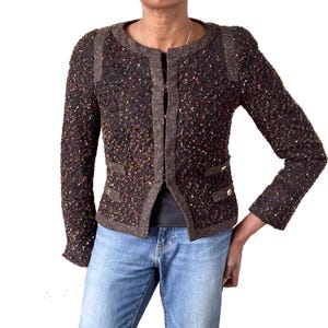 Weill of Paris Collarless Jacket - Brown Boucle Tweed - S / UK 10
