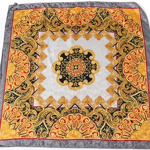 Baroque Vintage Silk Scarf - Grey / Red / Gold 90 x 90 - LARGE