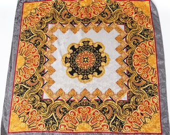 Baroque Vintage Silk Scarf - Grey / Red / Gold 90 x 90 - LARGE