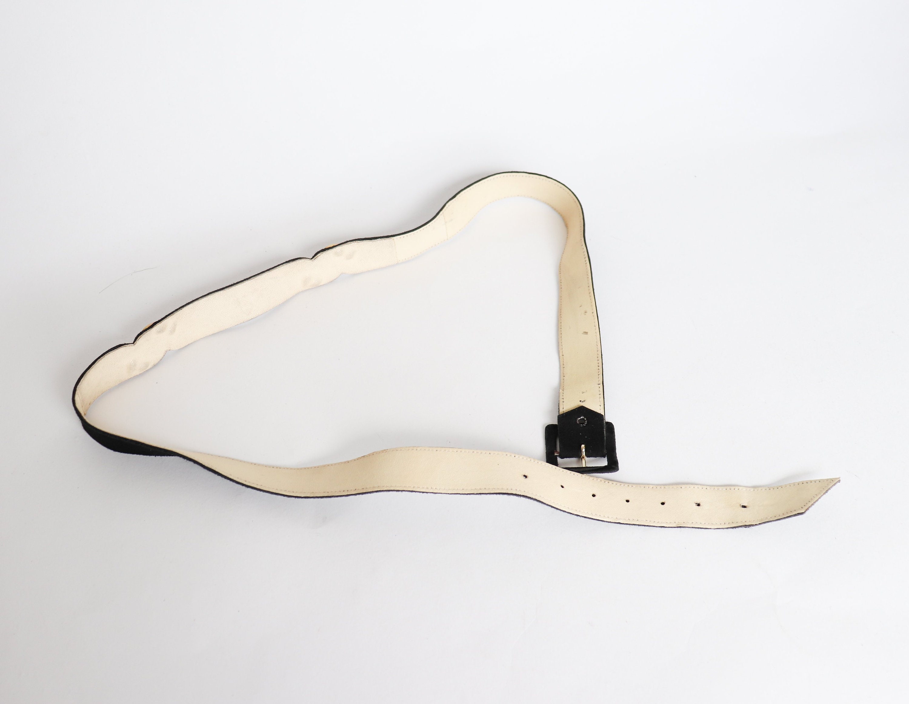 Black Suede Leather 1960s Vintage Belt - Slim - Medium 