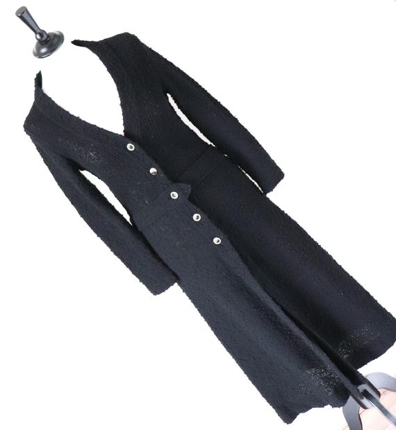 Vintage Knitted Cardigan Coat - 1960s - Black Boucle -  HARRIS - Fit S / UK 10