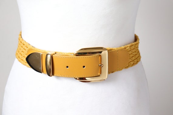 Yellow Woven Vintage 1980s Belt - Raffia / Rope/ … - image 1