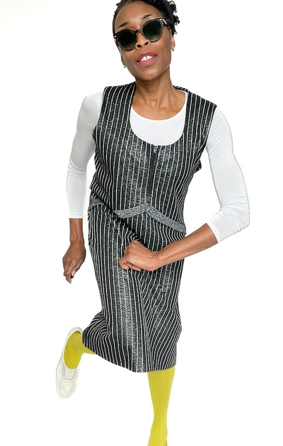 1960s Vintage Black Pinafore Dress - Mary Quant Style - Fit UK 14