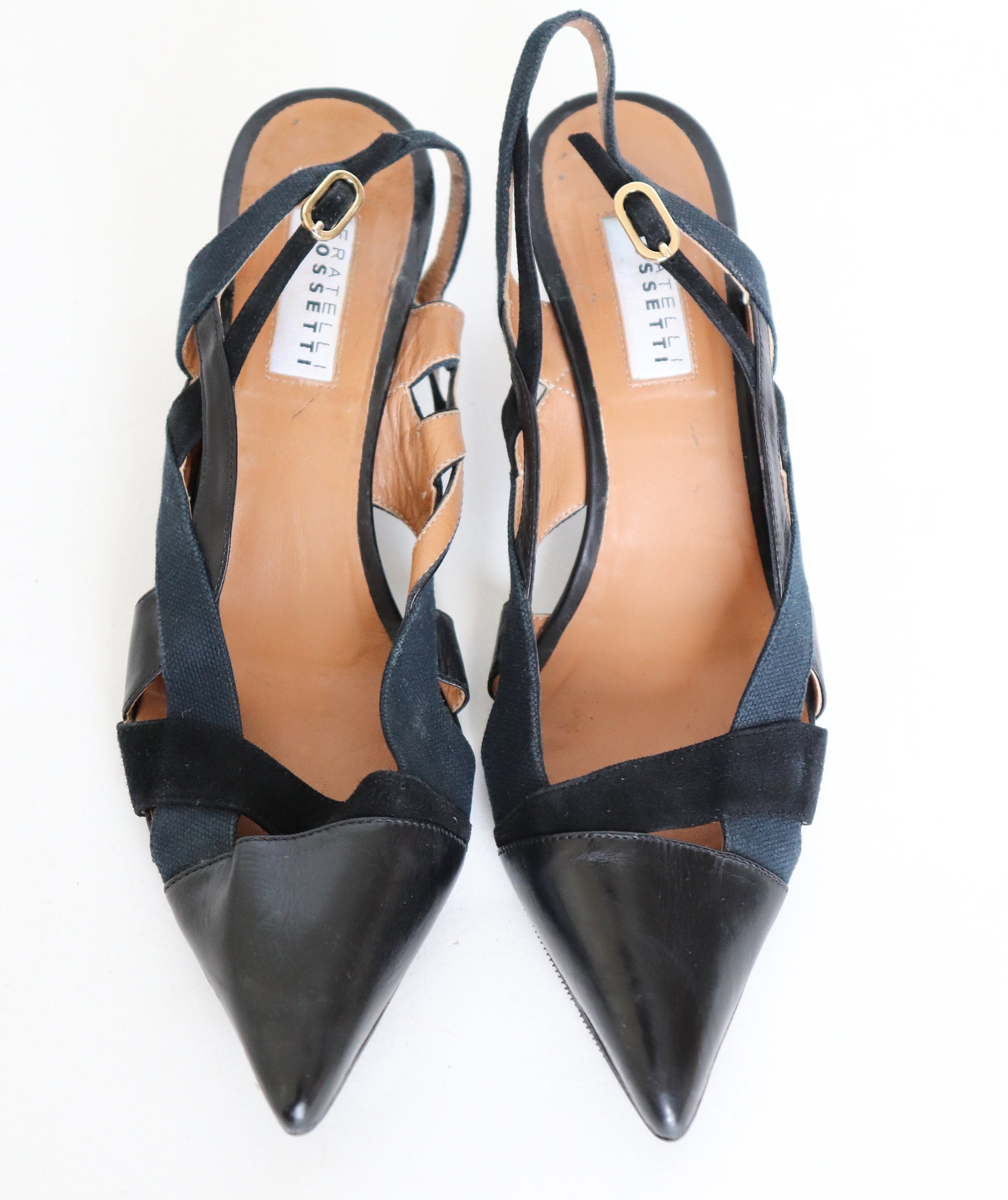 Fratelli Rossetti Slingback Shoes Black Leather Kitten Heels - Etsy UK