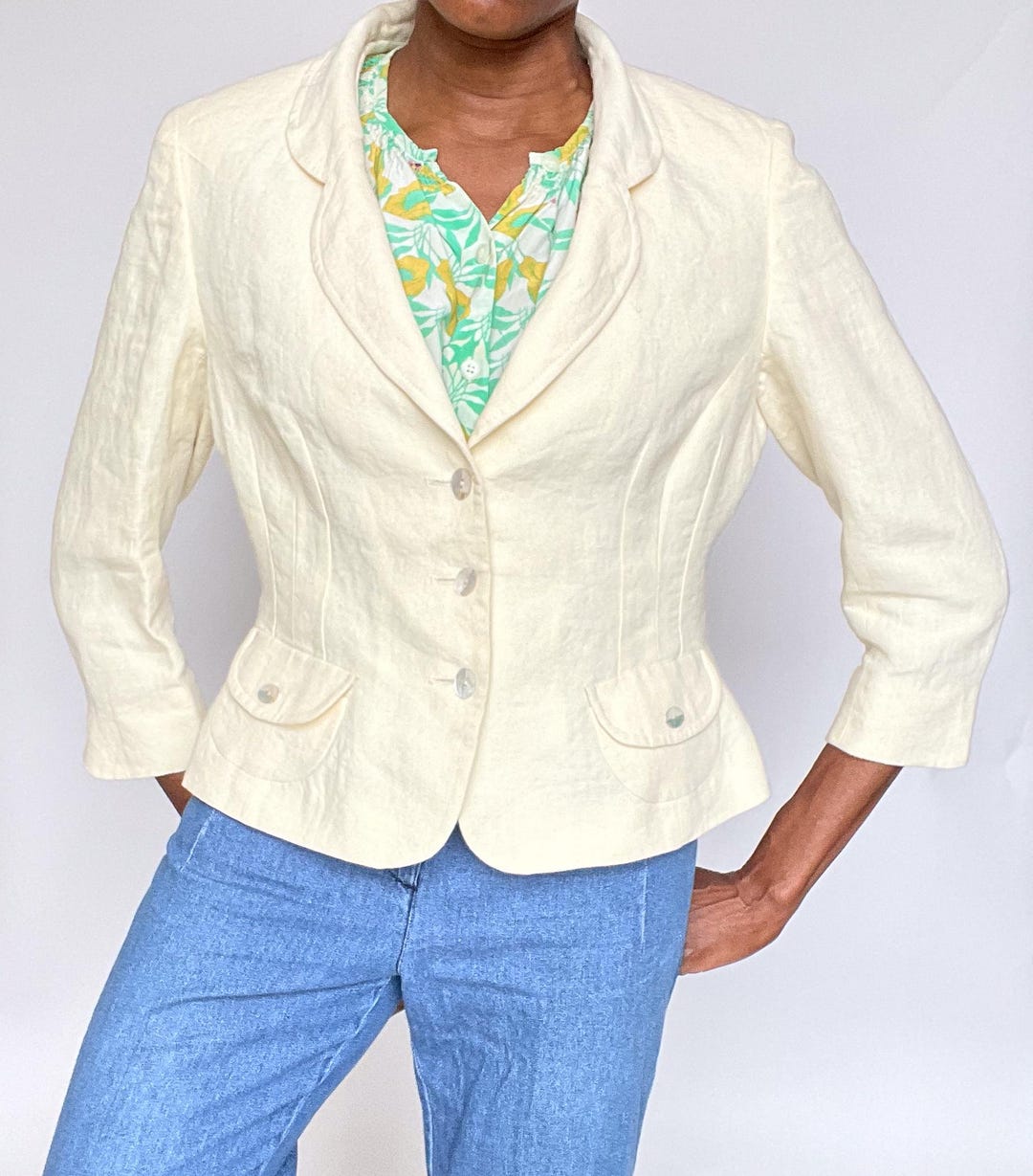 s*d様 60’s British vintage linen jacket vintage 1960's britain STEEGAN linen tailored jacket | NOIR