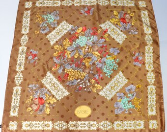 Basile Vintage Seidenschal - Braun - Herbstfrüchte / Porcini - Barock Stil - GROß