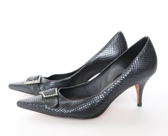 Jaeger Stiletto Shoes - Black Leather - Label 39 … - image 7