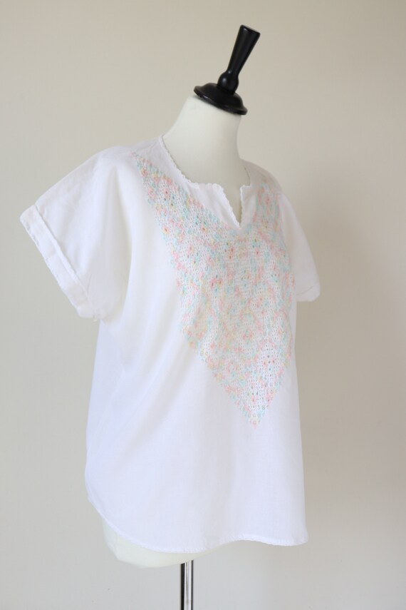 Vintage Woven Peasant Top - Muslin - Short Sleeve… - image 3