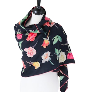 Rose  Stems  Silk Scarf - Fabric Frontline Zurich - Black / Multicolour - LARGE