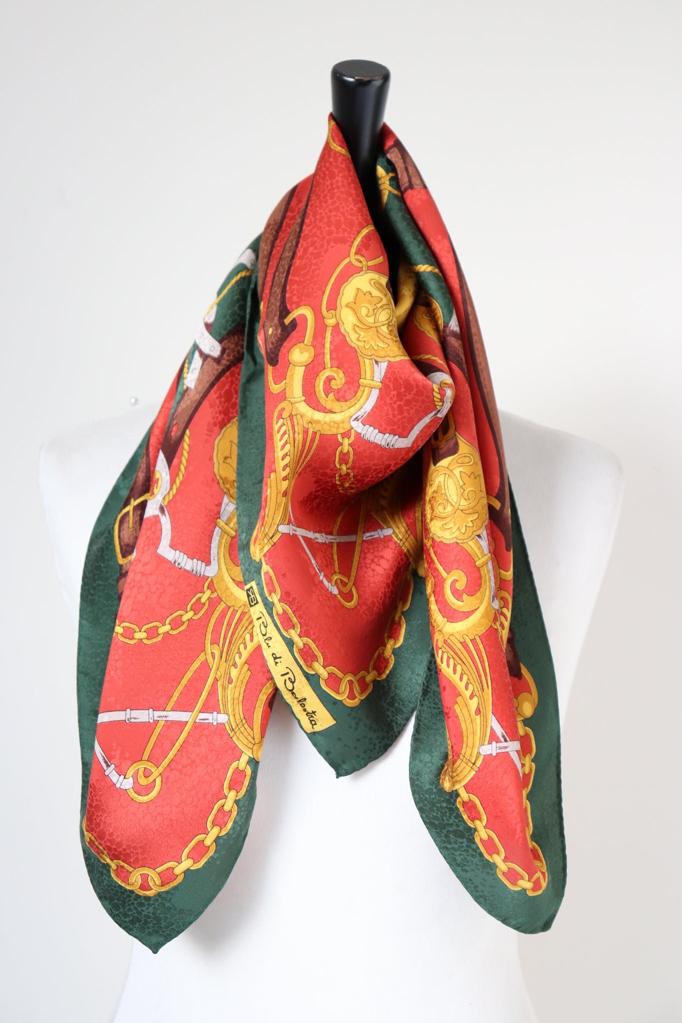 Foulard En Soie Vintage Renato Balestra - Vert Bouteille, En Très Bon état