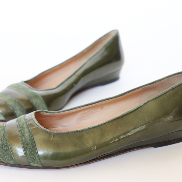 Green Wedge Pumps - Vintage - Flat Leather Shoes Gianfilippo Moroni - Fit UK 3 / 36