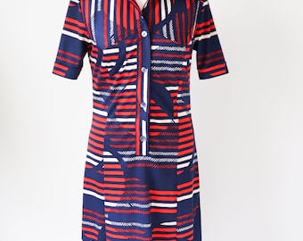 Krystina Vintage Shirt Dress - Polyester Striped - 1970s - UK 8 / 10