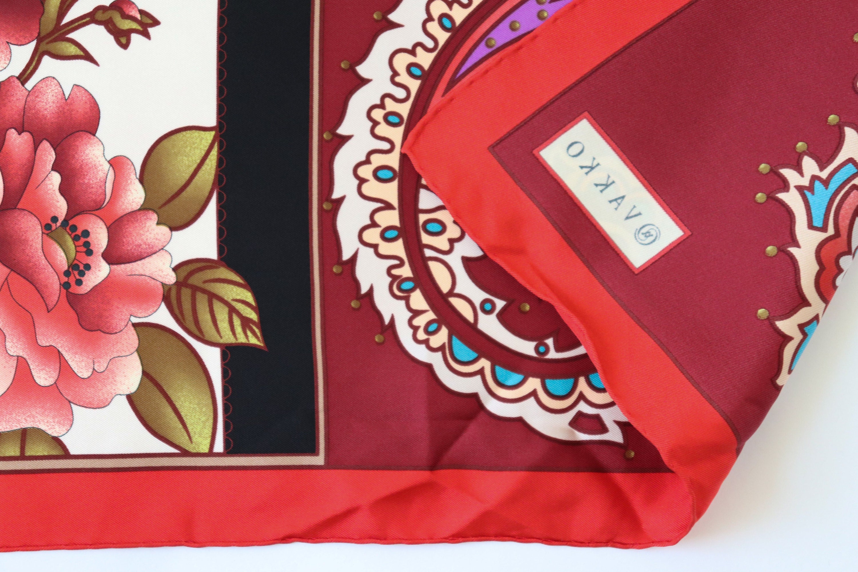 高い素材 Red - Scarf Silk Vakko Floral X 90 - Print Peasant Paisley / 小物