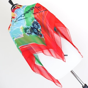LANCETTI 1990s Vintage Silk Scarf / Shawl - Red Chiffon - 40.5" x 40.5"