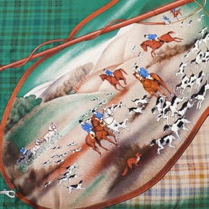 Jole Veneziani Vintage Silk Scarf - Green Equestrian Hunting Theme - Large