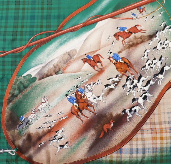 Jole Veneziani Vintage Silk Scarf Green Equestrian Hunting Theme