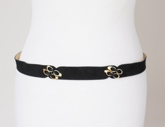 Black Suede Leather 1960s Vintage Belt - Slim - Medium  display picture 2