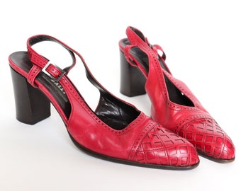 Bally Shoes - Red Leather Vintage Slingback - 1990s - UK 5 / 38