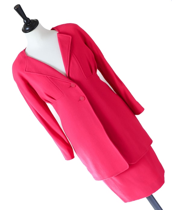 Jean Muir, Jean Muir Jacket / Skirt Suit - Vintage - Pink -Wool - Label 8 / 10 - Fit S