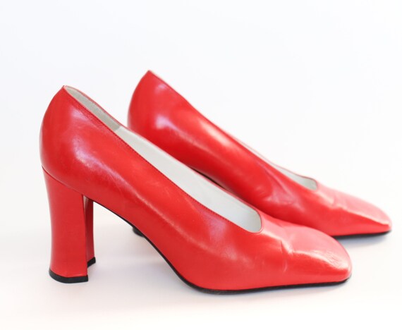Pollini Vintage Hak Pumps Rood Leer jaren 1990 38 / UK 5 - Etsy Nederland