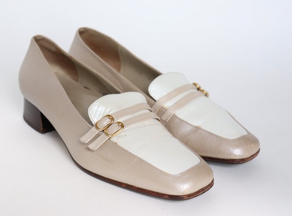 Vintage Hak Loafers Beige / Wit Leer Fit Wide 37.5 / 38 - Etsy België