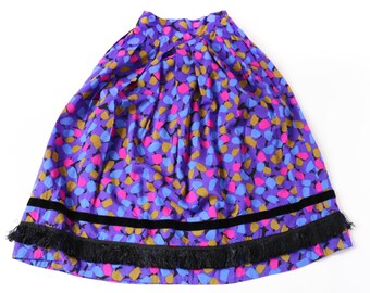 Vintage Patterned Peasant Skirt - Elasticated Stretchy Waist - UK 10 / 12