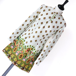 Minivestido vintage de la década de 1960 - Estampado crema - Manga larga - XXS - Reino Unido 6
