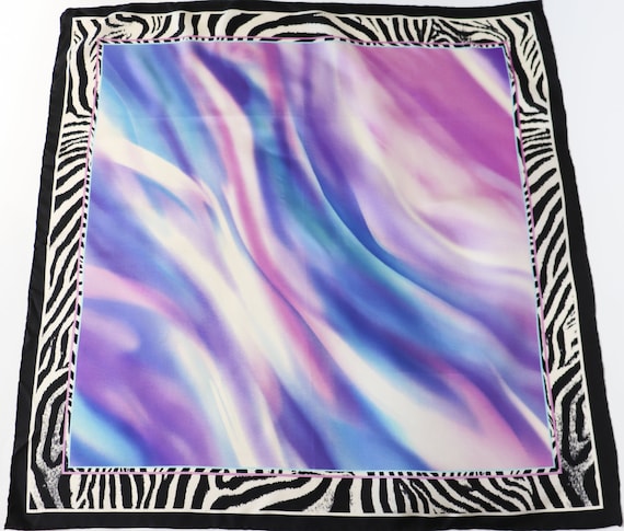 Vintage Silk Scarf - Zebra Print / Purple - LARGE - image 1