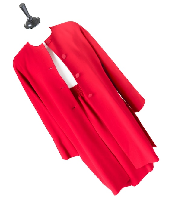 Jean Muir, Jean Muir Jacket / Skirt Suit- Vintage - Red -Wool - Label 10 - Fit UK 14 - M / L