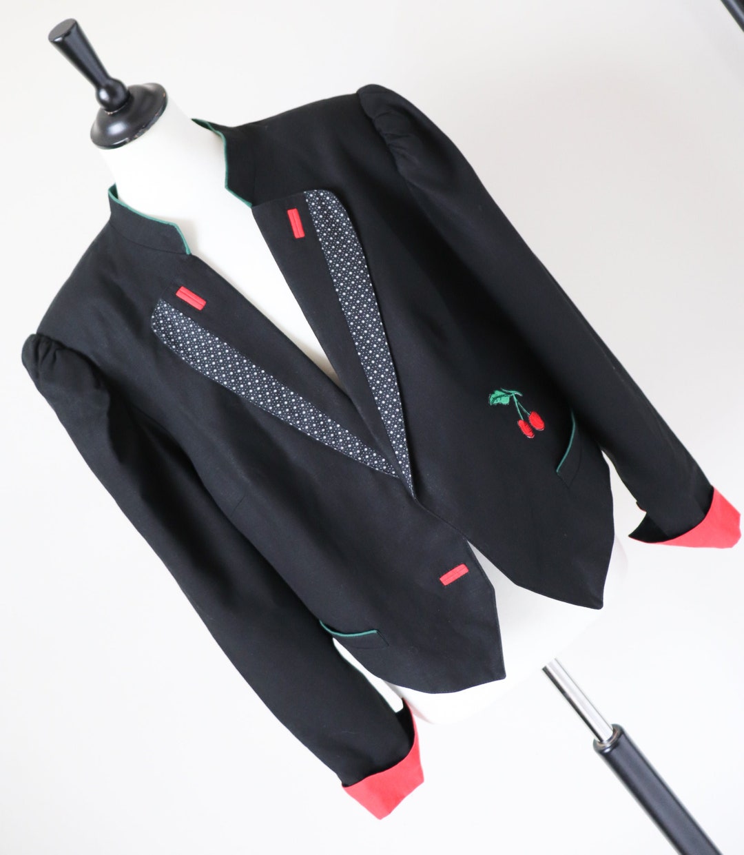 C&A Schwarze Tirol Trachtenjacke Vintage 1980er Jahre Leinen