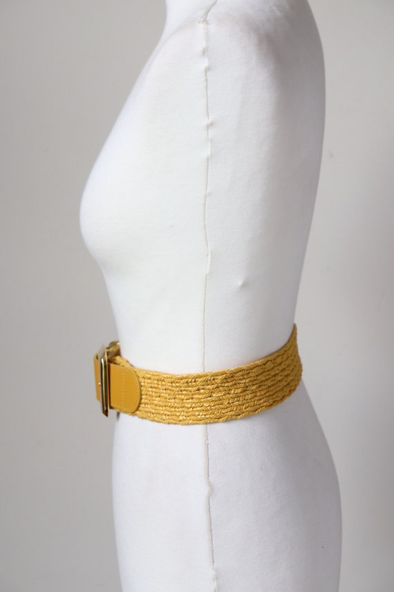 Yellow Woven Vintage 1980s Belt - Raffia / Rope/ … - image 4