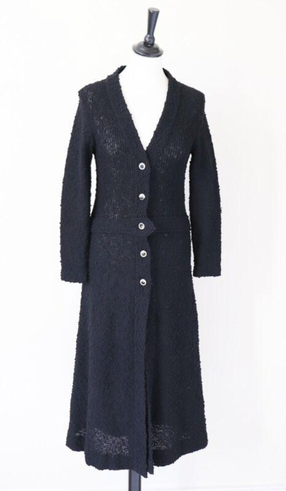 Vintage Knitted Cardigan Coat - 1960s - Black Boucle -  HARRIS - Fit S / UK 10 View 3
